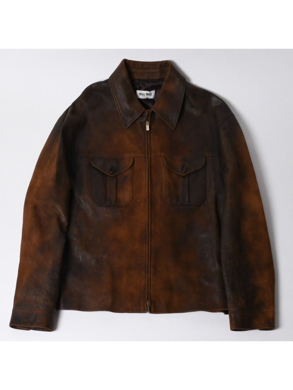 Miu Miu Waxed Suede Leather Jacket Cognac Brown